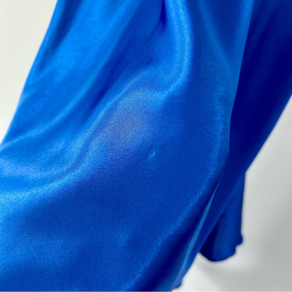 Vintage 1980s Lady Cameo of Dallas Electric Blue Satin Slip Dress w/ High Slit - Picture 8 of 14